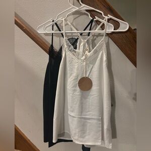 White and Black Lace Trim Camisole Set